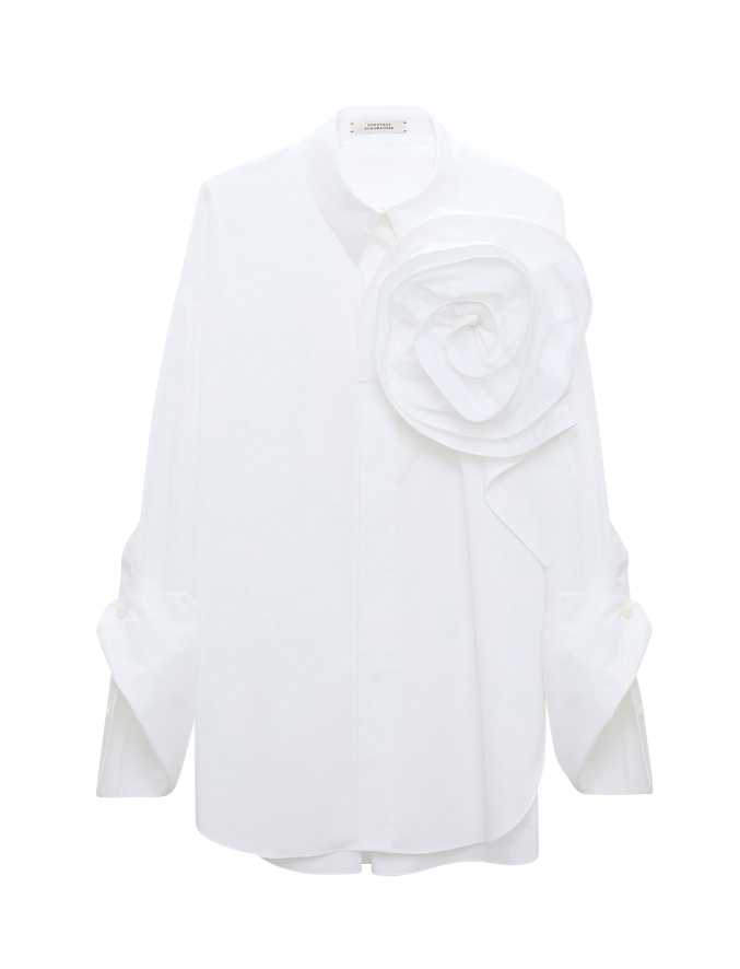 Dorothee Schumacher - Baumwollbluse mit Maxi Blumenbrosche weiß